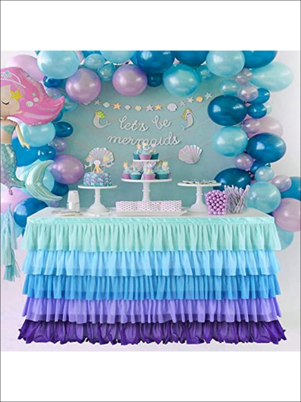Mermaid Ruffle Table Skirt for 6ft Rectangle Table Birthday Party Decor